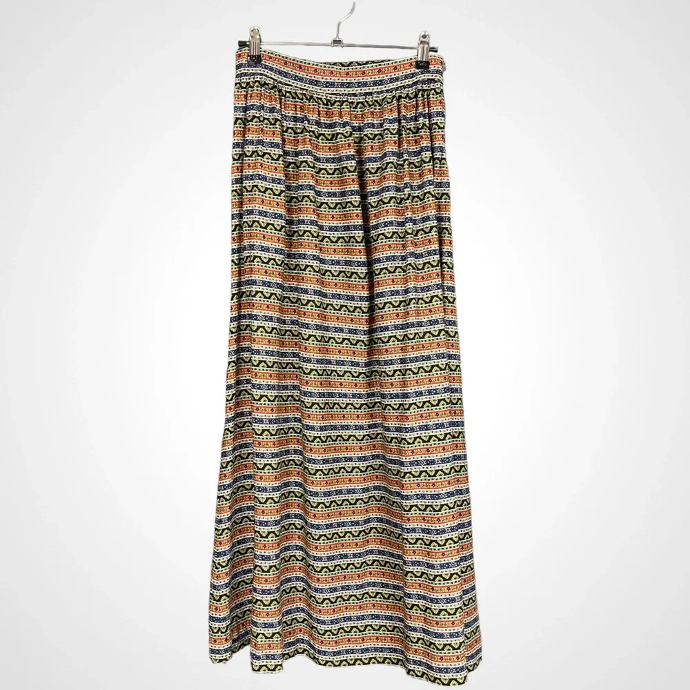 Vintage Maxi Skirt‎ Striped Handmade Floral A-Line Prairie Modest Retro Unique